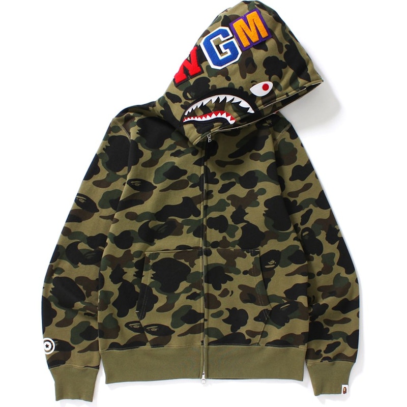 Bape 1St Camo Shark Full Zip Hoodie Green