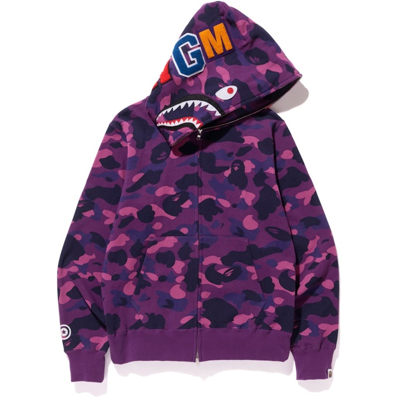 Bape Color Camo Shark Full Zip  Hoodie Purple