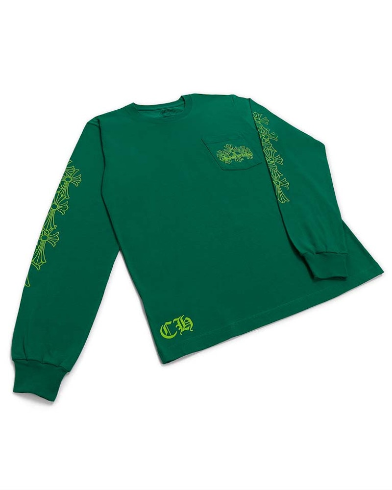 Chrome Hearts Cemetery Cross Long Sleeve Kelly Green/Glo Green