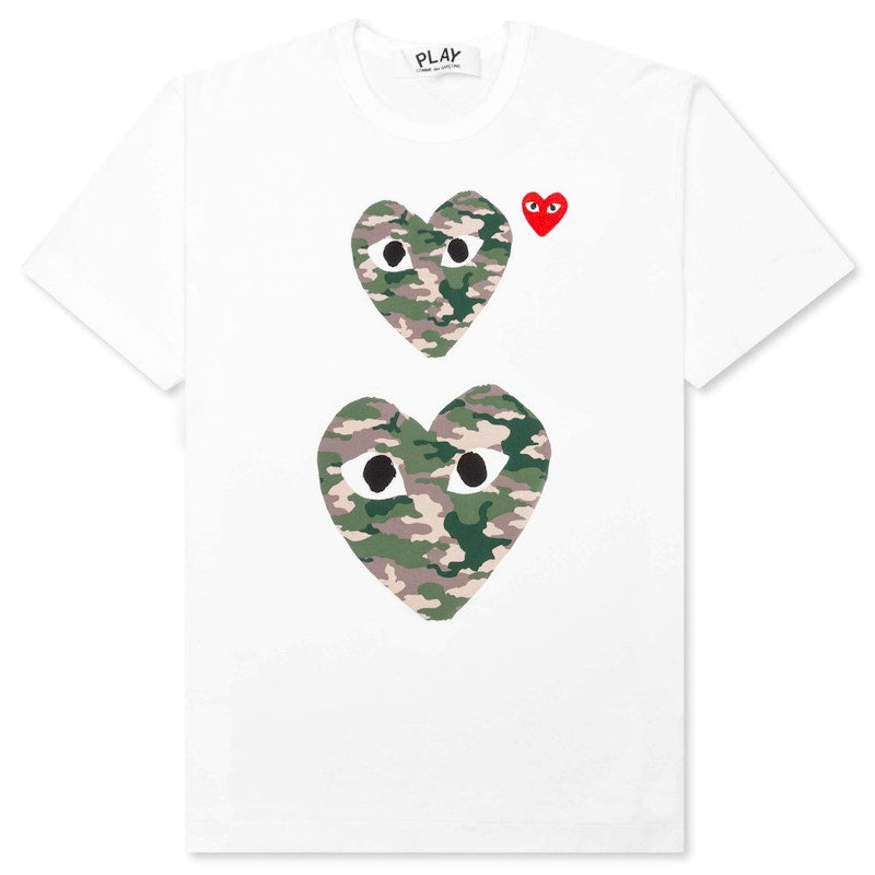 Comme Des Garcons Play Camouflage Double Heart T-Shirt White