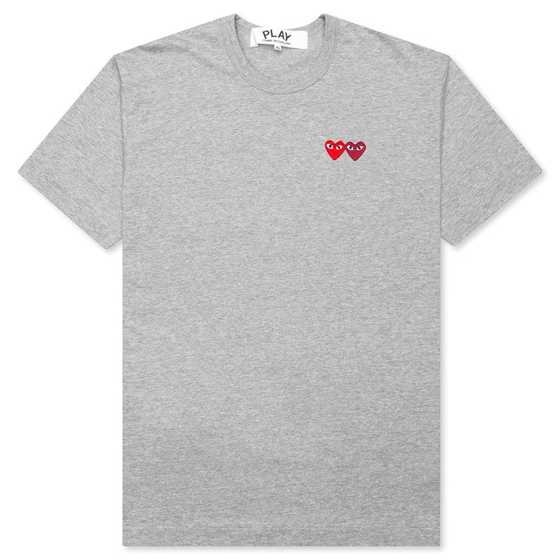 Comme Des Garcons Play Double Hearts T-Shirt Grey