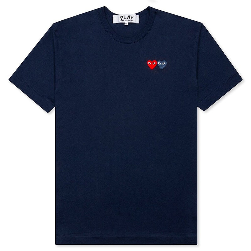 Comme Des Garcons Play Double Hearts T-Shirt Navy