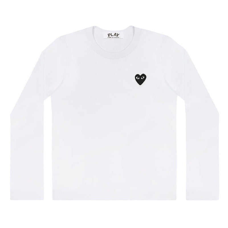 Comme Des Garcons Play Embroidered Black Heart Long Sleeve T-Shirt White