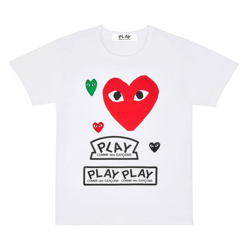 Comme Des Garcons Play Multi Logo Red Heart T-Shirt White