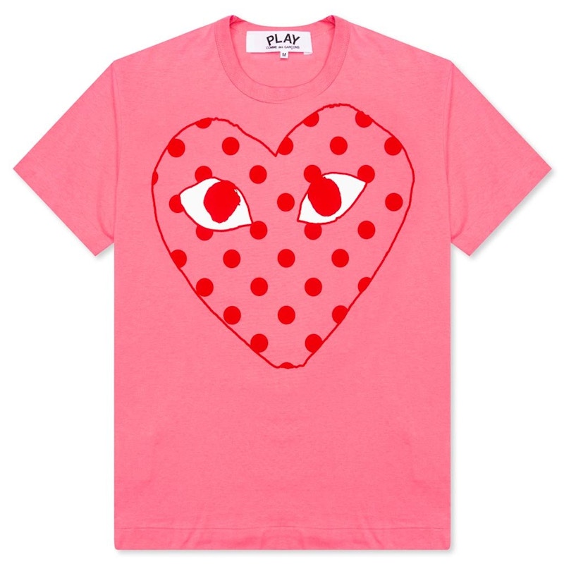 Comme Des Garcons Play Pastelle Polka Dot Red Heart T-Shirt Pink