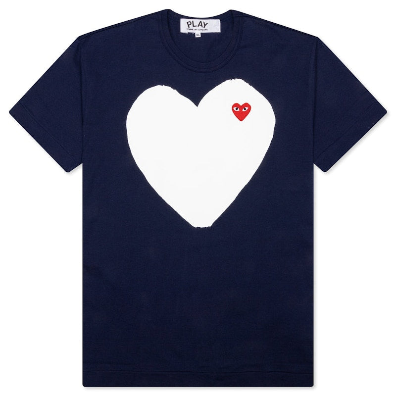 Comme Des Garcons Play White Heart T-Shirt Navy