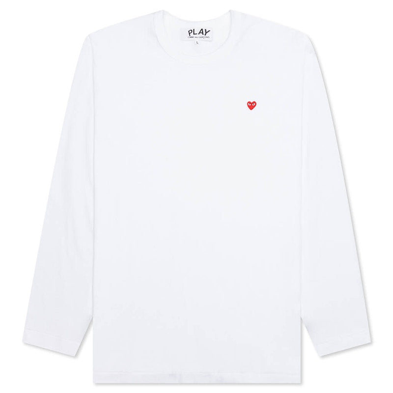 Comme Des Garcons Play Women'S Small Red Heart L/S T-Shirt White