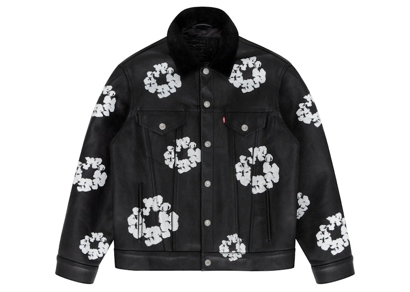 Denim Tears X Levi'S Leather Cotton Wreath Type-3 Jacket Black Denim