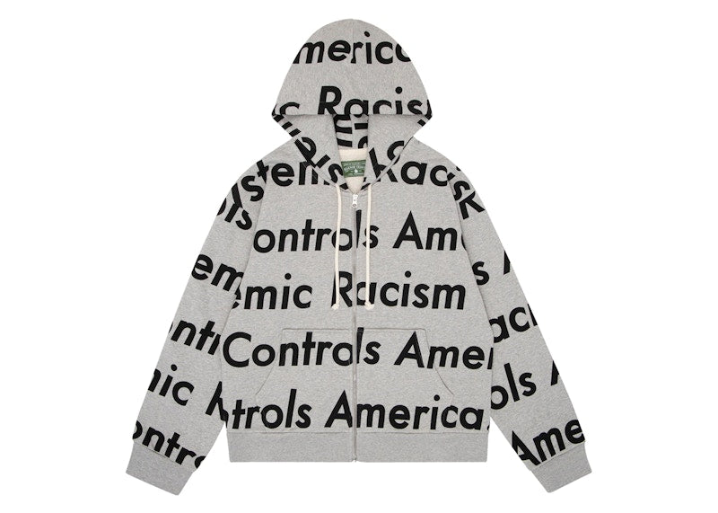 Denim Tears X Arthur Jafa Systemic Racism Controls America Zip Up Hoodie Heather Grey