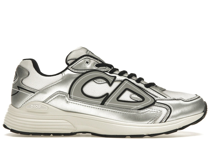 Dior B30 White Mesh Silver-Tone Metallic Calfskin