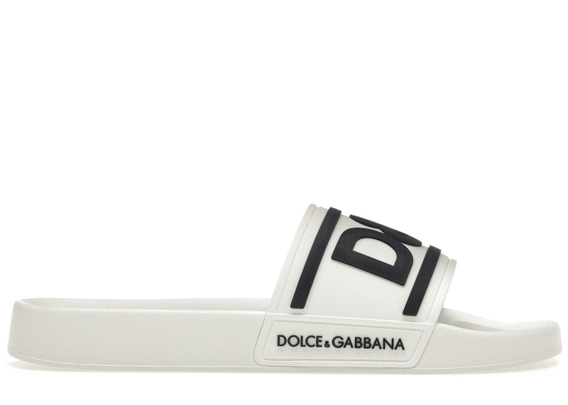 Dolce & Gabbana Beachwear Sliders Dg Logo White Black