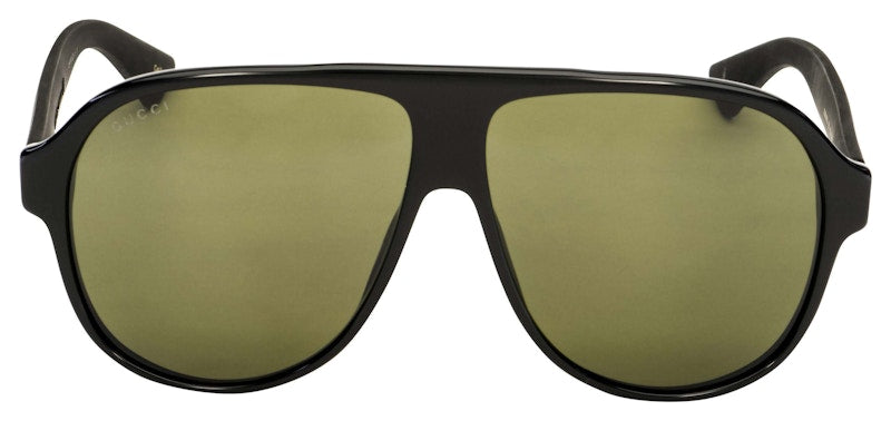 Gucci Acetate Aviator Frame Sunglasses Black/Green (Gg0009S-001-Fr)