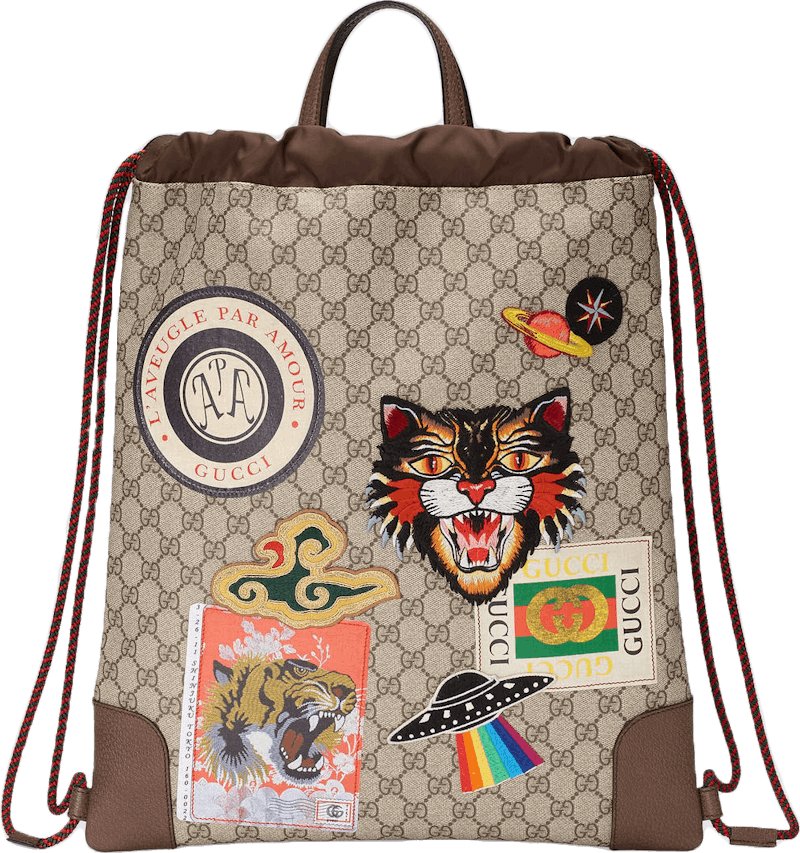 Gucci Courrier Drawstring Supreme Embroidered Appliques Beige Multicolor