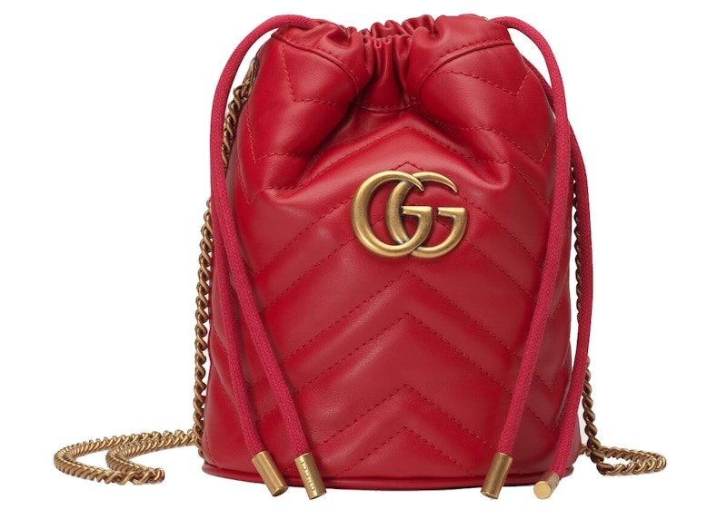 Gucci Gg Marmont Bucket Bag Mini Hibiscus Red