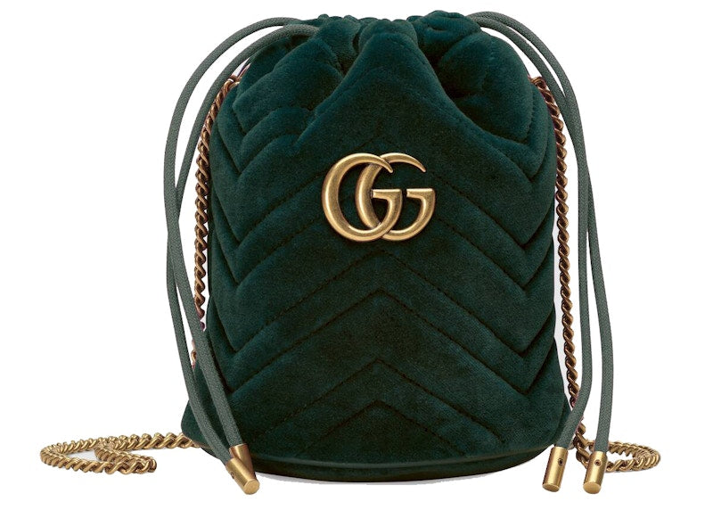 Gucci Gg Marmont Bucket Bag Velvet Mini Dark Green