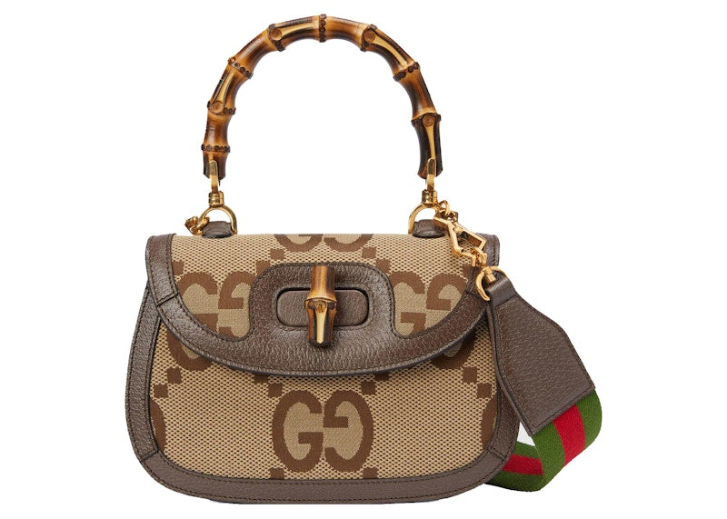 Gucci Jumbo Gg Bag With Bamboo Small Camel/Ebony