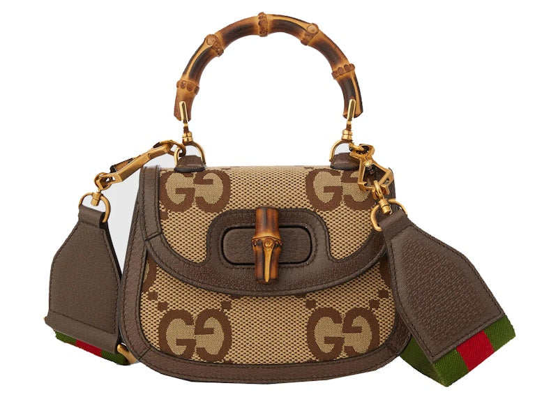 Gucci Mini Jumbo Gg Bag With Bamboo Camel/Ebony