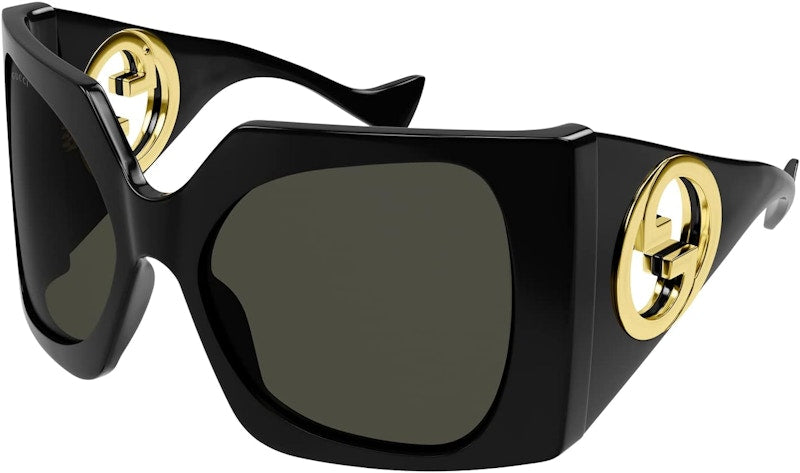 Gucci Oversized Sheild Sunglasses Black/Gold (Gg1255S-001)