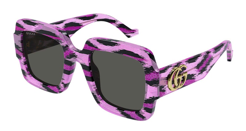 Gucci Oversized Square Frame Sunglasses Fuchsia Leopard/Grey (Gg1547S-003-Fr)