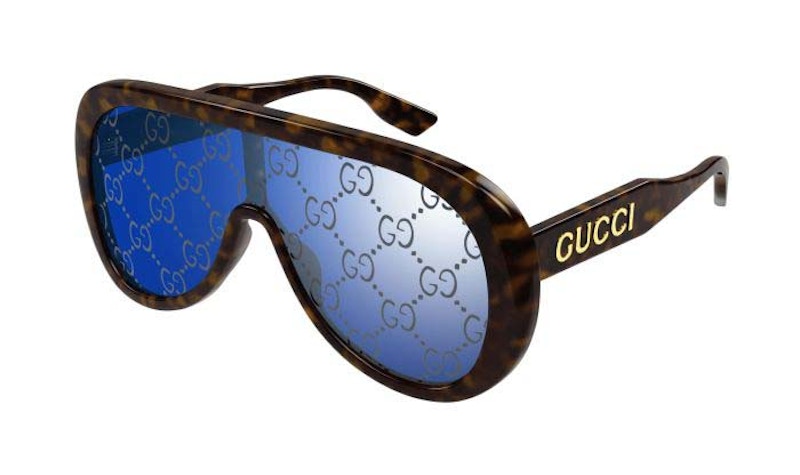 Gucci Oversized Tortoise Mask Frame Sunglasses Havana/Blue (Gg1370S-002-99)