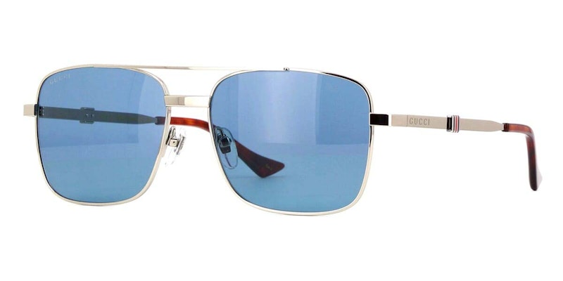 Gucci Square Metal Frame Sunglasses Silver/Blue (Gg1441S-003-Fr)