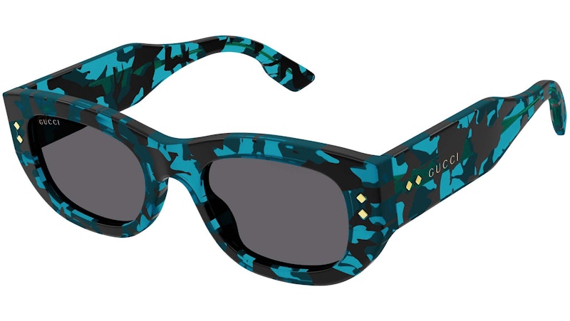 Gucci Tortoise Rectangle Frame Sunglasses Havana/Black/Turquoise (Gg1215S-001-Fr)