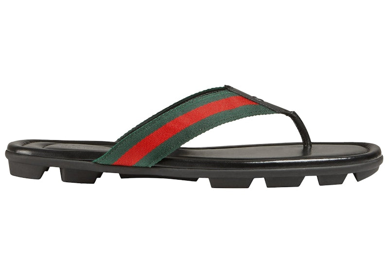 Gucci Web And Leather Thong Sandal Black Leather