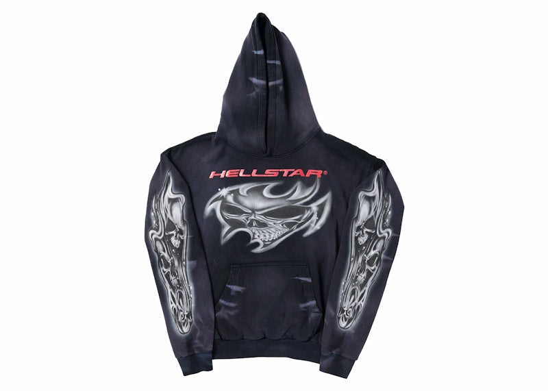 Hellstar Airbrushed Skull Hoodie Black