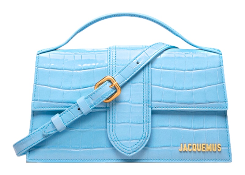 Jacquemus Le Grand Bambino Crossbody Flap Bag Croco Embossed Gradient Blue