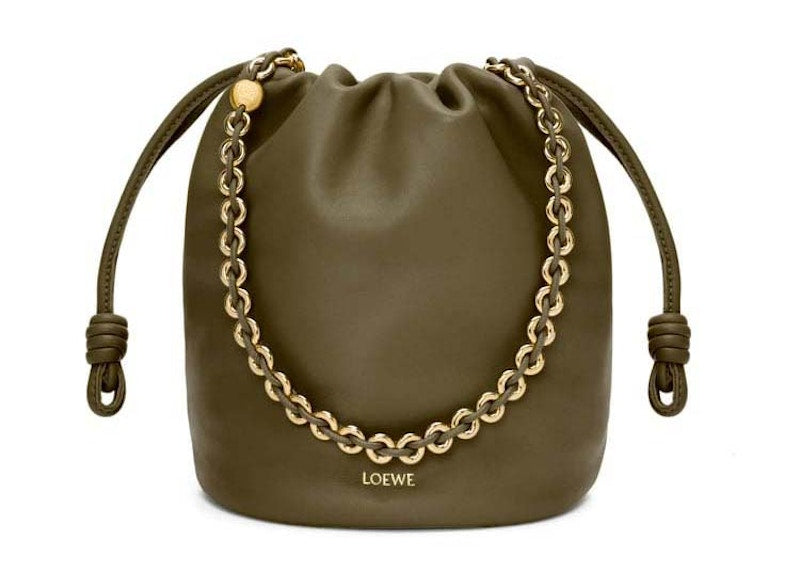 Loewe Flamenco Purse Bucket Bag In Mellow Nappa Lambskin Dark Khaki Green