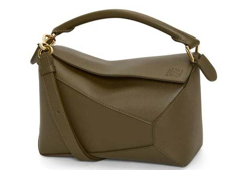 Loewe Small Puzzle Bag In Classic Calfskin Dark Khaki Green