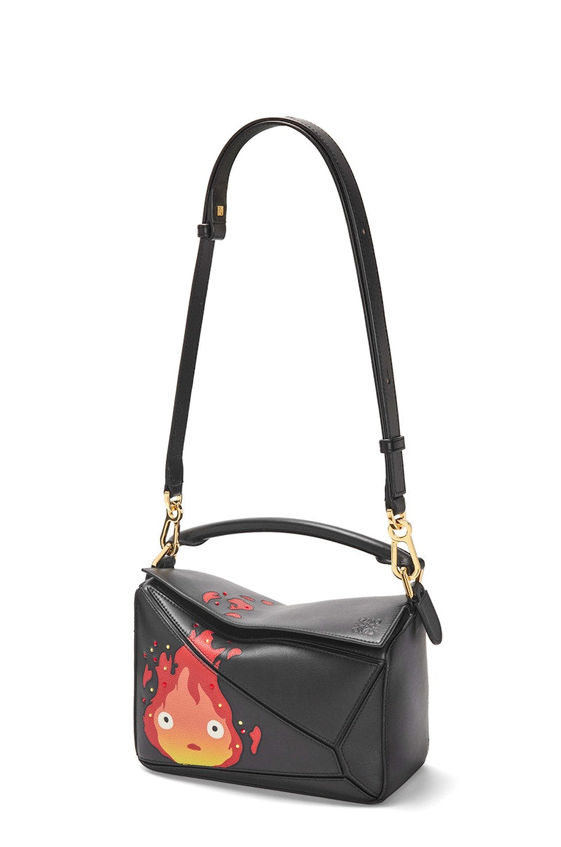 Loewe X Howls Calcifer Small Puzzle Bag In Satin Calfskin And Crystal Black