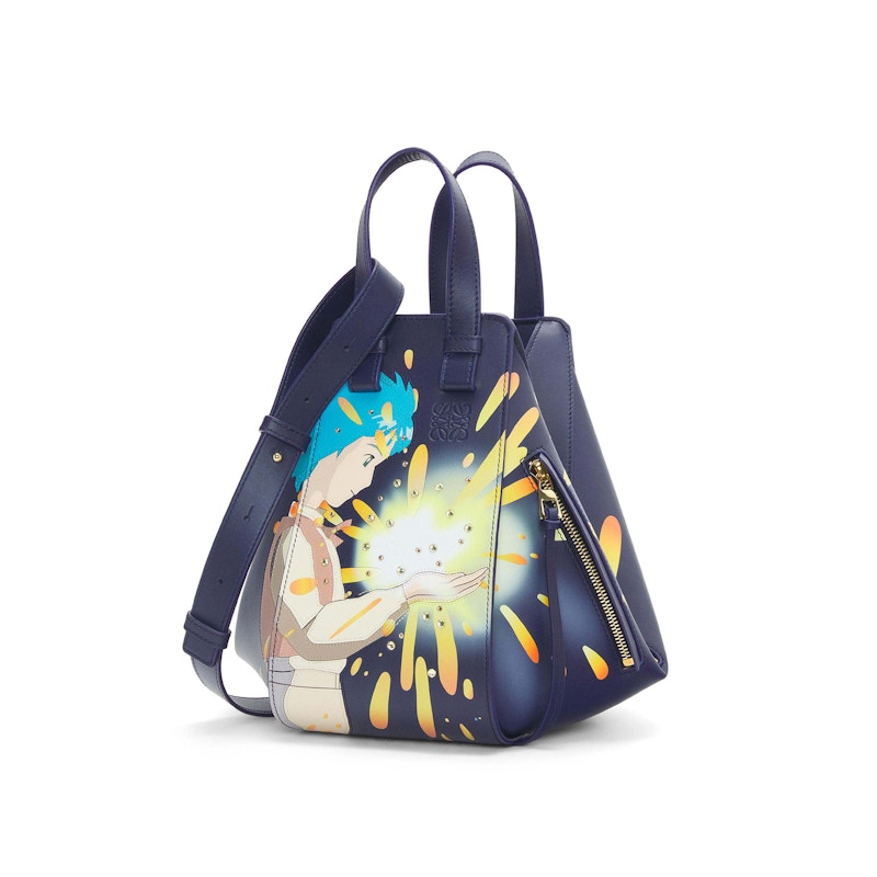 Loewe X Howls Magical Sky Small Hammock Bag In Satin Calfskin Marine