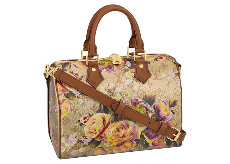 Louis Vuitton Speedy Bandouliere 25 Floral Pattern Gold