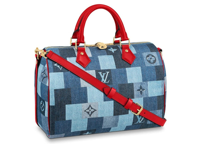 Louis Vuitton Speedy Bandouliere 30 Denim Monogram Check Blue/Red