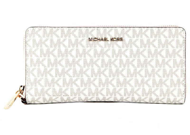 Michael Kors Jet Set Continental Wristlet Wallet Large Vanilla/Powder Blush