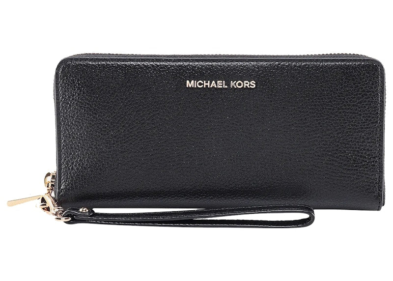 Michael Kors Leather Wallet With Metal Logo Patch Black