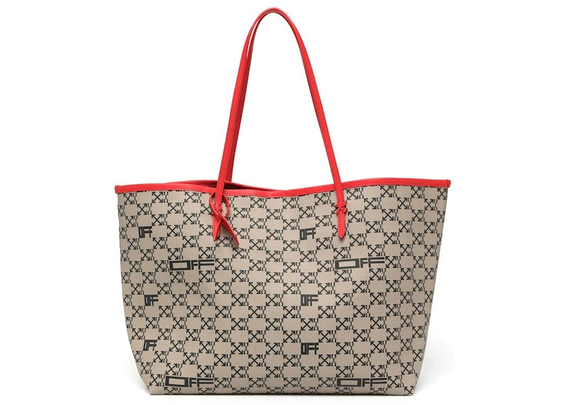 Off-White Arrows Logo Print Tote Bag Taupe/Red