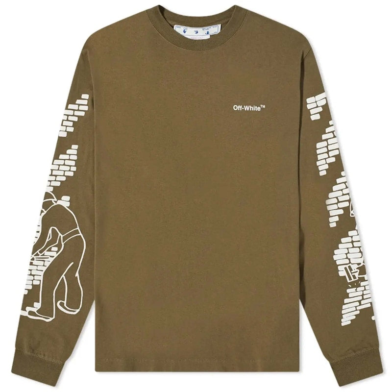 Off-White Bricks Skate Long Sleeve T-Shirt Army Green/White