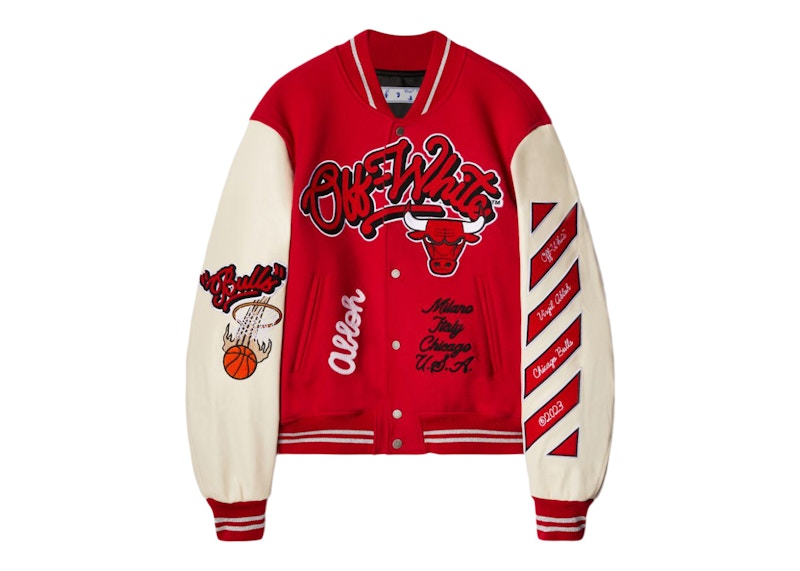 Off-White C/O Chicago Bulls Varsity Jacket Red/Cream