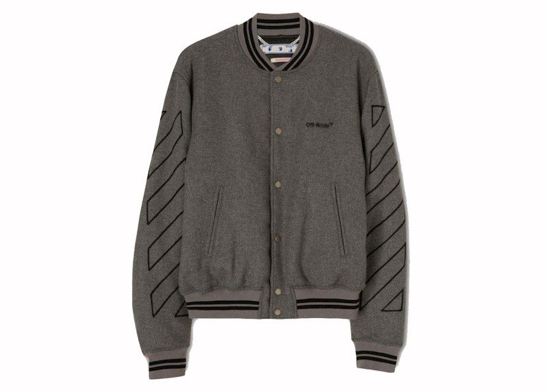 Off-White Diag Outline Wool Varsity Jacket Grey