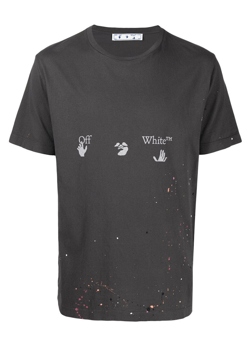 Off-White Paint Splatter Print T-Shirt Khaki Brown