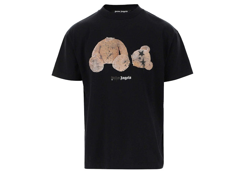 Palm Angels Bear Print Sprayed Logo T-Shirt Black/Brown