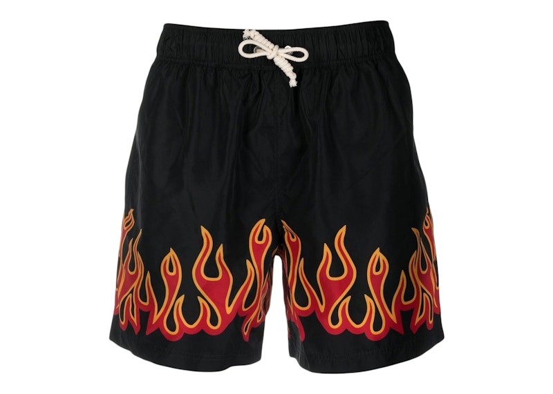 Palm Angels Burning Flames Print Swim Shorts Black/Orange