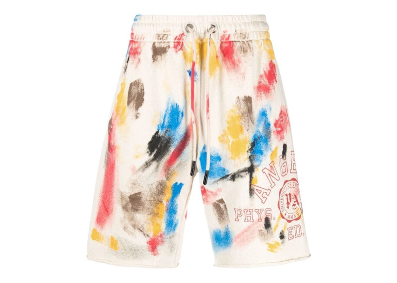 Palm Angels Painted College Logo Sweat Shorts White Multi