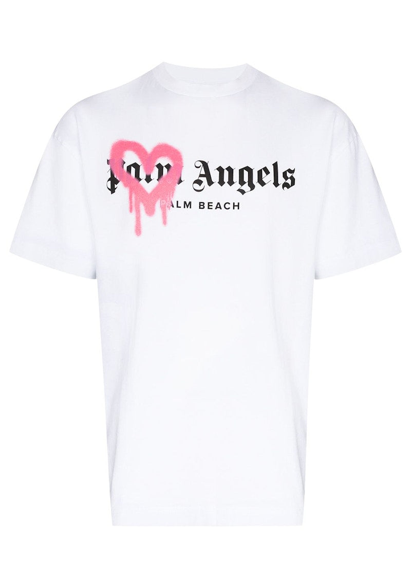 Palm Angels Palm Beach Heart Sprayed Logo T-Shirt White