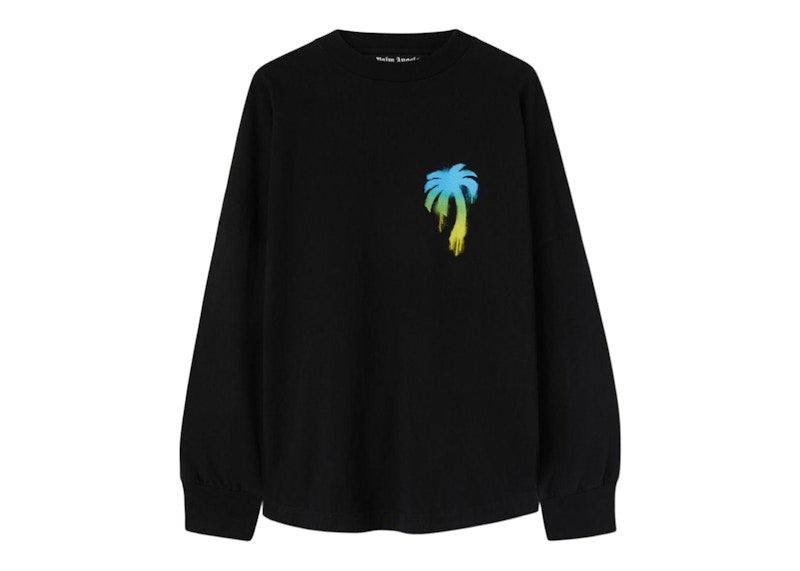 Palm Angels Sprayed Palm Logo Over Longsleeve T-Shirt Black/Green