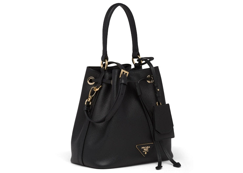 Prada Bucket Bag Saffiano Leather Gold-Tone Black