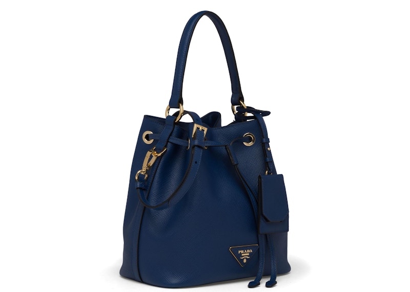 Prada Bucket Bag Saffiano Leather Gold-Tone Blue