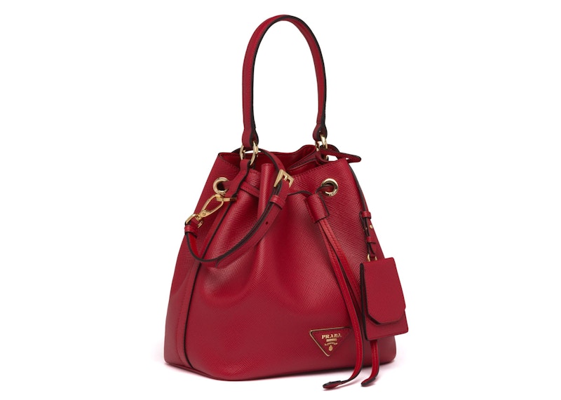 Prada Bucket Bag Saffiano Leather Gold-Tone Red